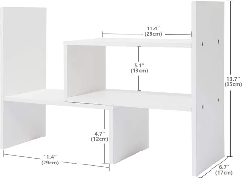 Vista 2 de Estantería de escritorio expandible y estante organizador de escritorio, organizador de almacenamiento de mesa de madera con estantes, estante