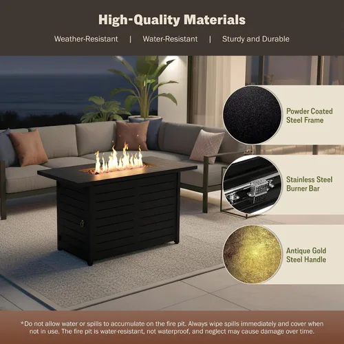 Vista 4 de Mazatzal Mesa para fogata de propano de 42 pulgadas, 60,000 BTU para exteriores con tapa, cubierta climática, roca de lava, hoguera rectangular