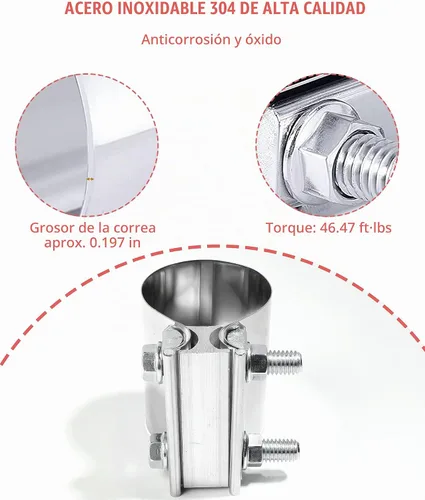 Vista 3 de Zlirfy Abrazadera de Escape de Acero Inoxidable, Abrazadera Universal de Junta de Extremo Ampliable, Compatible con Tubo de Escape (2 pulgadas)