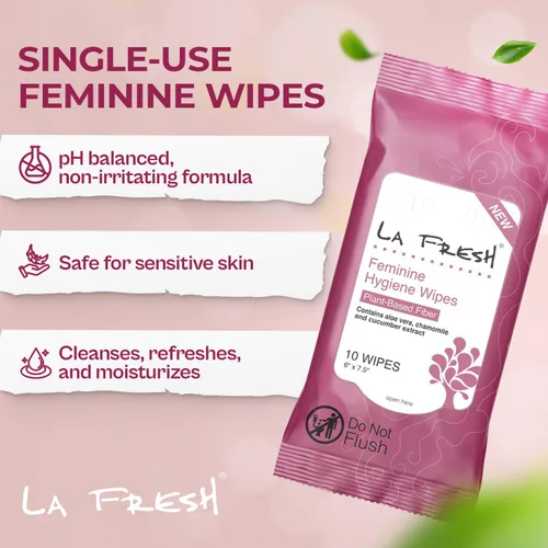 Vista 2 de LA Fresh Toallitas de higiene femenina para mujer, tamaño de viaje, paquete de 3 (30 unidades) Aloe Vera, Chamomile, Cucumber & Vitamin E Infused