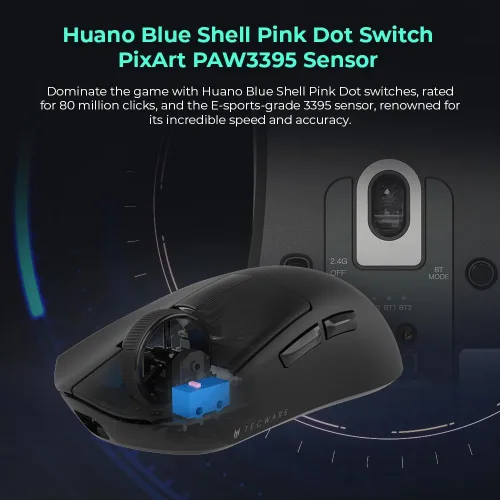 Vista 6 de TECWARE EX1 - Mouse ligero para juegos Mouse inalámbrico de 26 K DPI con pantalla OLED Diseño ultraligero de 2.08 oz Base de carga RGB Negro