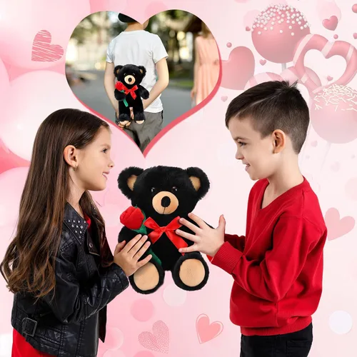 Vista 5 de Civaner Regalo de oso con rosa, divertido y lindo oso de peluche para niños pequeños, mamá, día de la madre, novia, cumpleaños, boda, 11.8 pulgadas