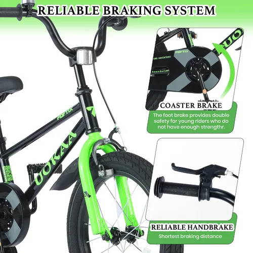 Vista 3 de Bicicleta para niños de 14 16 pulgadas para niños y niñas de 3 a 7 años, bicicleta para niños con ruedas de entrenamiento, freno de mano y pie