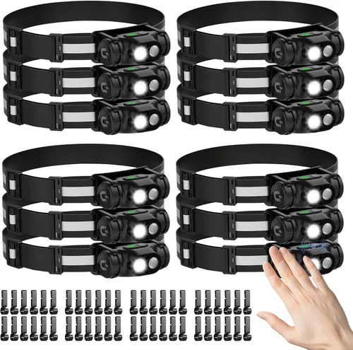 Vista 9 de Linterna frontal recargable 3 piezas, lámpara de cabeza LED de alto lúmen brillante con sensor de movimiento, 4 modos, imán, linterna desmontable