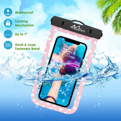 Vista 3 de MoKo Funda impermeable para teléfono, bolsa seca para teléfono celular con correa compatible con iPhone 16, 15, 14, 13, 12, 11 Pro Max, Samsung