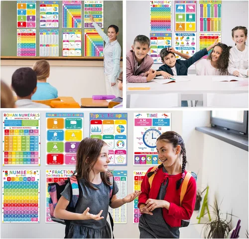 Vista 6 de gisgfim 16 coloridos carteles de matemáticas para niños de escuela primaria, carteles de aprendizaje educativo de matemáticas, decoración de pared