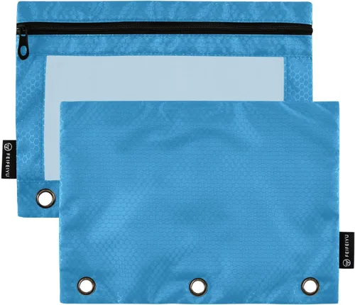 Vista 25 de Estuche negro de 3 anillas para lápices, paquete de 2 unidades, impermeable, de plástico transparente, con cremallera, organizador de documentos
