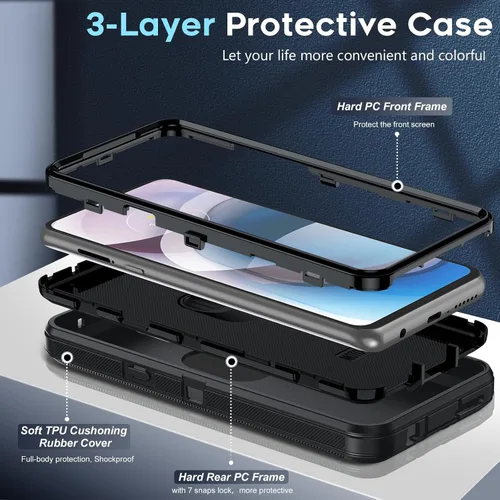 Vista 3 de LeYi Funda para Motorola One 5G Ace: Moto G 5G (2020): Funda resistente 3 en 1, funda resistente 3 en 1, funda para teléfono celular a prueba