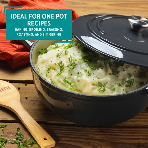Vista 7 de MIRRO Horno holandés esmaltado de hierro fundido de 4.8 cuartos de galón, gris