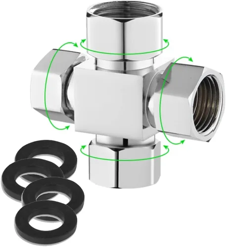 Vista 12 de Adaptador desviador de agua, 4 vías X1, conector de manguera G1/2", latón cromado, plata