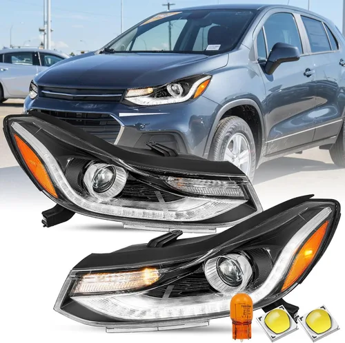 Vista 9 de SOCKIR Conjunto de faros delanteros Compatible con 2017-2022 Chevy TRAX sin DRL LED, no proyector, halógeno de reemplazo estilo OE, lámparas