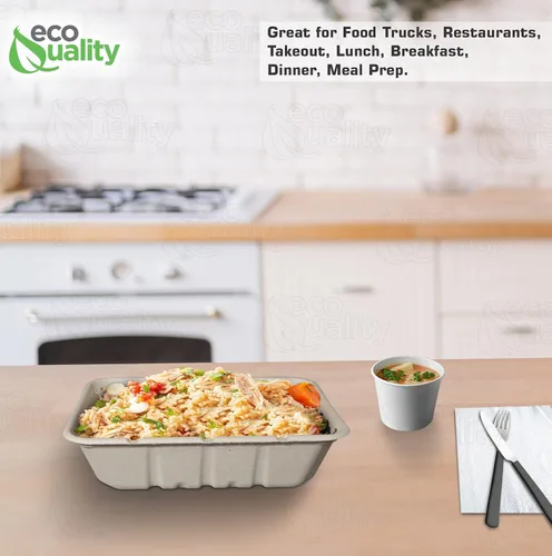 Vista 6 de EcoQuality Cuencos desechables de 40 onzas – Cuencos rectangulares compostables de fibra de caña de azúcar, biodegradables, ecológicos, oblongos