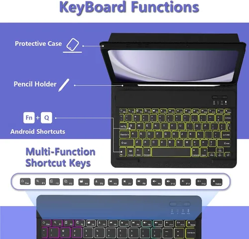 Vista 3 de Funda de teclado para Samsung Galaxy Tab S6 Lite de 10.4 pulgadas (SM-P620/P625/P613/P619/P615/P610), funda para tableta con retroiluminación de 7