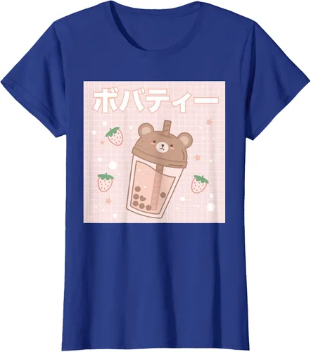 Vista 45 de Camiseta estética Kawaii con diseño de oso lindo y té con leche burbuja, talla S Blanco