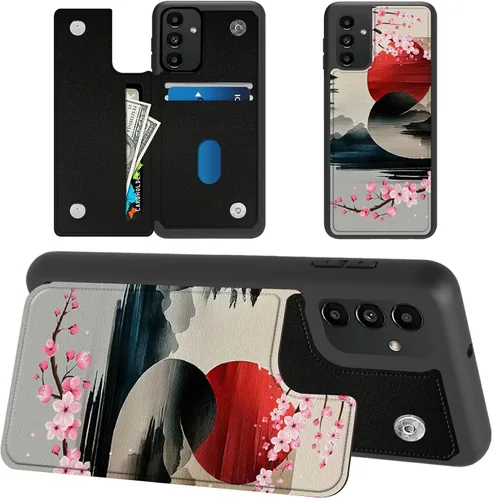 Vista 12 de Funda tipo cartera para Samsung Galaxy A14 5G con tarjetero y bloqueo RFID, piel sintética suave, función atril, cierre magnético, funda delgada