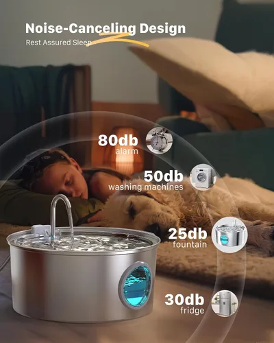 Vista 6 de Fuente de agua para mascotas para perros grandes: fuente de agua de metal para perros - Fuentes silenciosas para gatos grandes - Fuentes de agua