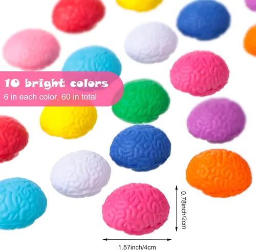 Vista 2 de Civaner 60 unidades de bolas de estrés cerebral a granel Squishy en forma de cerebro juguete de estrés PU Mano Ejercicio muscular bola de presión