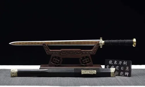 Vista 9 de LOONGSWORD - Espada china, espadas de dragón Han jian real (caldo de Damasco forjado, accesorios de latón) afilada