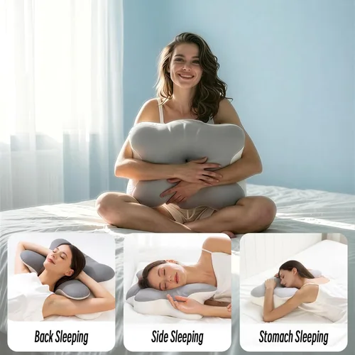 Vista 5 de Almohada cervical para aliviar el dolor de cuello, almohadas ergonómicas de espuma viscoelástica con funda de almohada transpirable para la apnea