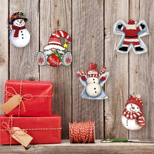 Vista 4 de Horaldaily 36 adornos colgantes de madera para fiestas de Navidad, gnomo, muñeco de nieve, camión, decoración colgante para Navidad, Navidad