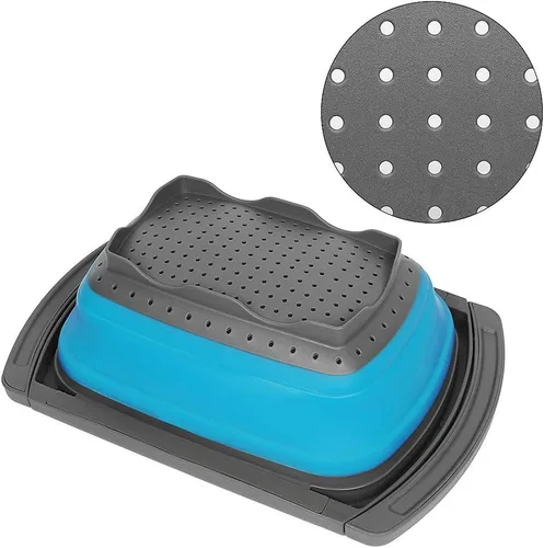 Vista 3 de Qimh Colador plegable, colador sobre el fregadero, coladores de alimentos con asas extensibles, 6 cuartos de galón, colador plegable de cocina apto