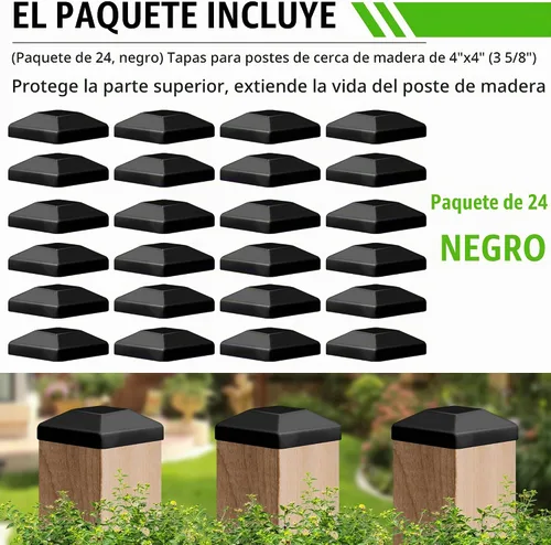 Vista 7 de TonGass Paquete de 24 tapas de madera para postes de valla de madera de 4 x 4 pulgadas (3 5/8 pulgadas), cubierta de madera para postes de terraza
