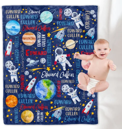 Vista 10 de YESCUSTOM Manta de forro polar de dinosaurio personalizada para niños y niñas, manta de texto personalizada para regalo de cumpleaños y ducha