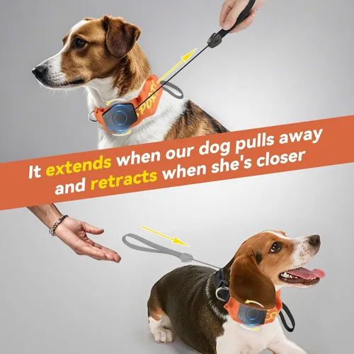Vista 6 de NAMSAN Collar de correa retráctil para perros pequeños a medianos, collar de perro con correa retráctil integrada, todo en uno, ajustable, naranja