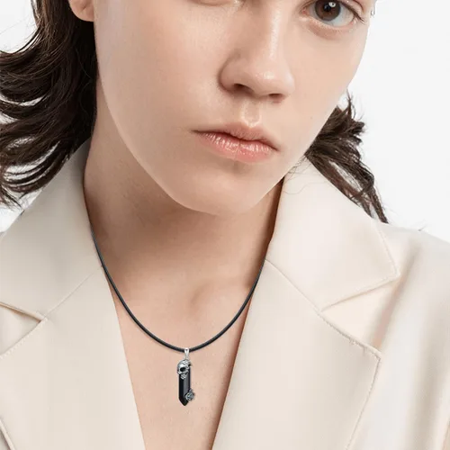 Vista 4 de OHAYOO Gothic Skull Pendant Necklace for Women Mens 925 Sterling Silver Rose SkullRib Cage Spider Black Quartz Crystal Necklace Christmas Jewlery