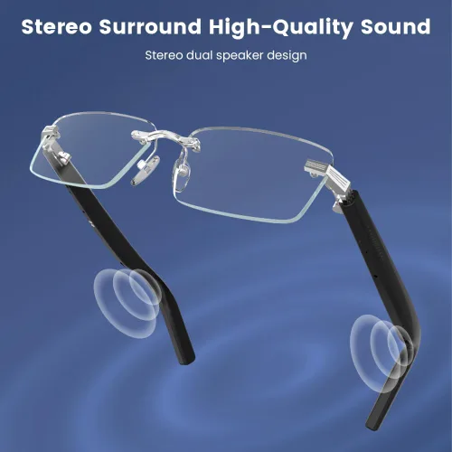 Vista 4 de Lentes inteligentes sin montura con altavoz Bluetooth, control remoto para tomar fotos, protección interior y control de voz (lentes antiluz azul)