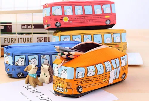Vista 5 de JHTPSLR Estuche para lápices de alta calidad, con diseño de caricaturas, autobús urbano, estuche grande de lona con cremallera, organizador