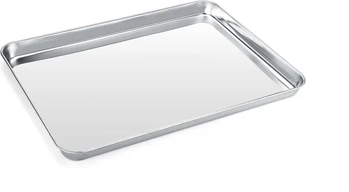 Vista 8 de Bandeja para hornear, bandeja para galletas de acero inoxidable, bandeja para hornear para horno tostador, tamaño 9 x 7 x 1 pulgadas, no tóxica