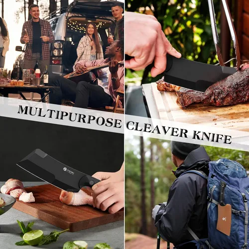 Vista 7 de Cuchillo de carnicero de 5.5 pulgadas, cuchillo de chef y cuchilla de carnicero 2 en 1 con funda, cuchillos de cocina multiusos con mango G10