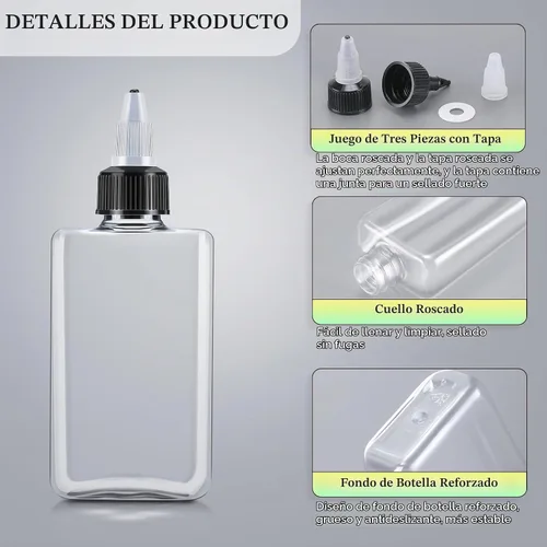 Vista 3 de Yaomiao Botellas pequeñas de 3.4 onzas con tapas giratorias para líquidos, recipientes exprimibles de condimentos de 3.4 fl oz, botellas