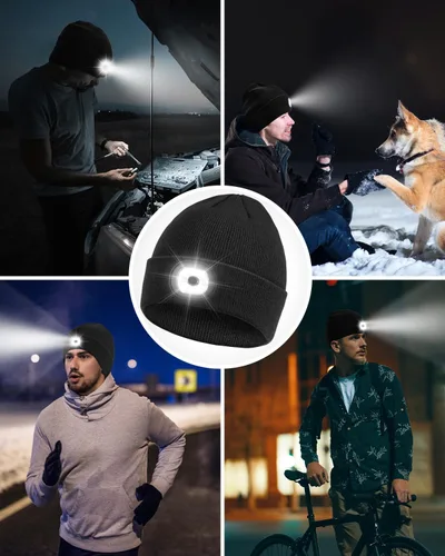 Vista 7 de Gorro LED recargable Gorro de punto unisex de invierno con linterna manos libres para pesca, correr, acampar