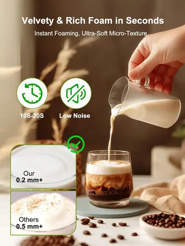 Vista 6 de Espumador de leche recargable de mano, espumador de café impermeable IP67 con pantalla digital de batería, espumador de leche eléctrico de 3