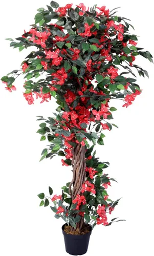Vista 2 de Pair AMERIQUE Gorgeous - Árbol de buganvilla artificial floreciente de 5 pies con flores y troncos de madera real, con macetas de guardería