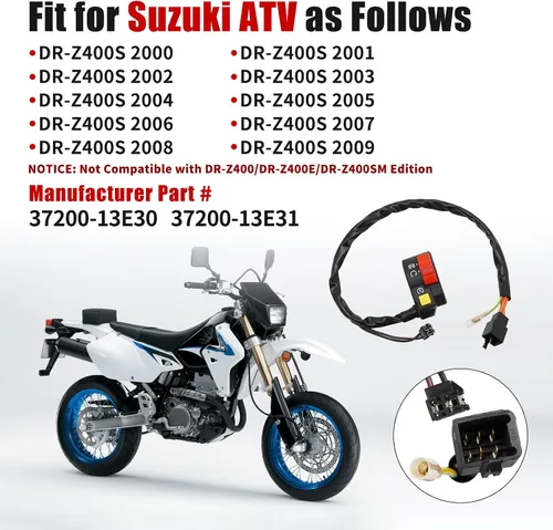 Vista 2 de M MATI Interruptor de manillar derecho Botón de arranque y parada de apagado para Suzuki DRZ400S DR-Z400S 2000-2009 37200-13E30 37200-13E31