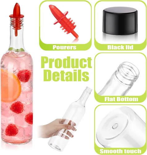 Vista 3 de Yinder 24 botellas de plástico de cuello largo con vertedor de 25 onzas, botellas vacías de licor de vino transparente para verter con 24 vertedores