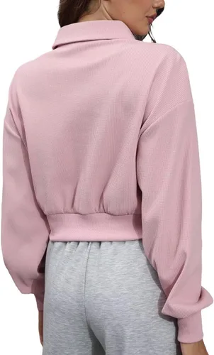 Vista 2 de Aotasely Sudaderas recortadas para mujer, sudadera con media cremallera, sudadera de buceo, sudadera de entrenamiento