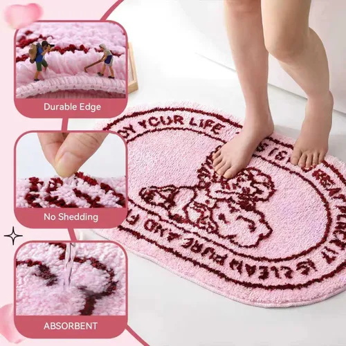 Vista 3 de TRUEDAYS Alfombra de baño de ángel rosa, suave, antideslizante, absorbente, rosa, diseño de boceto, elegante, decoración de querubines, para baño