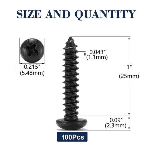 Vista 2 de #4 x 1 Tornillo de Madera 100 Piezas 18-8 (304) Acero Inoxidable Cabeza Plana Tornillos Autorroscantes Rápidos para Paneles de Yeso Óxido Negro por