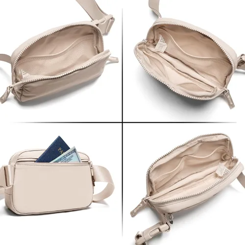 Vista 5 de Riñonera para mujer, con cremallera bidireccional, riñonera de moda para todas partes con correa ajustable, regalos para adolescentes, niñas Beige