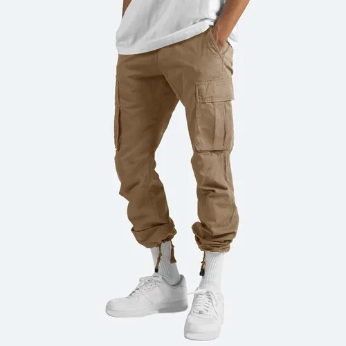 Vista 2 de Pantalones cargo de cintura elástica para hombre, casuales, de pierna recta, cómodos, para correr, con bolsillo multitejido