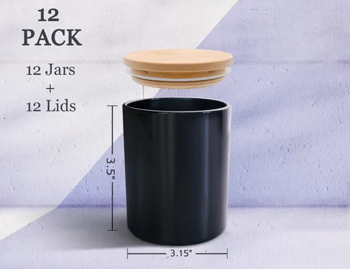 Vista 8 de Aroparc Paquete de 12 tarros de vela negros de 10 onzas con tapas, recipiente a granel para hacer suministros, color negro brillante
