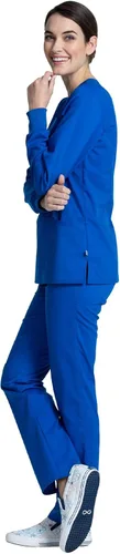 Vista 4 de Cherokee Mujer Enfermera Scrubs Top Tech Manga Larga Cuello en V WW855AB
