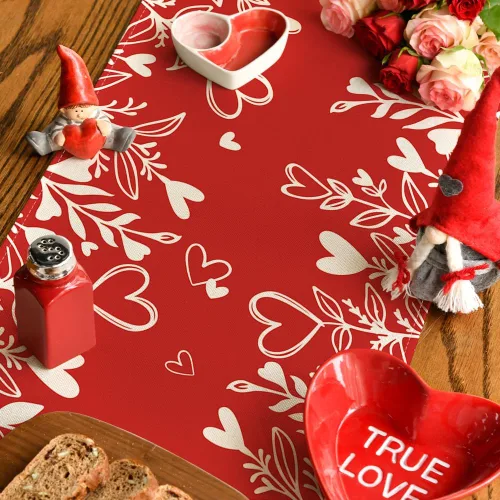 Vista 4 de Artoid Mode Camino de mesa con diseño de corazón rojo para el día de San Valentín, decoración de mesa de comedor de cocina de temporada