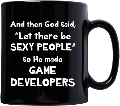 Vista 2 de Gifts for Sexy Game Developer Designer Mug Coffee Tea Cup Black Ceramic 11oz - Video Gaming Design Dev Team Development Funny Cute Gag Idea - God