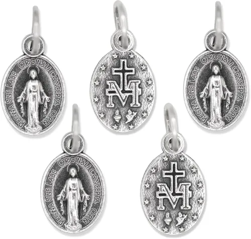 Vista 3 de Paquete de 5 medallas milagrosas para pulsera o collar de 12 pulgadas, plata oxidada pequeñas medallas milagrosas para hacer joyas católicas