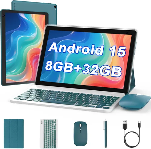 Vista 8 de Tablet Android 15 de 10 pulgadas, tableta 2 en 1 con teclado. 8GB RAM+32GB ROM compatible con tabletas PC expandibles de 1TB, CPU de cuatro núcleos